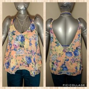 Tobi Peach Floral adjustable crop tank size small